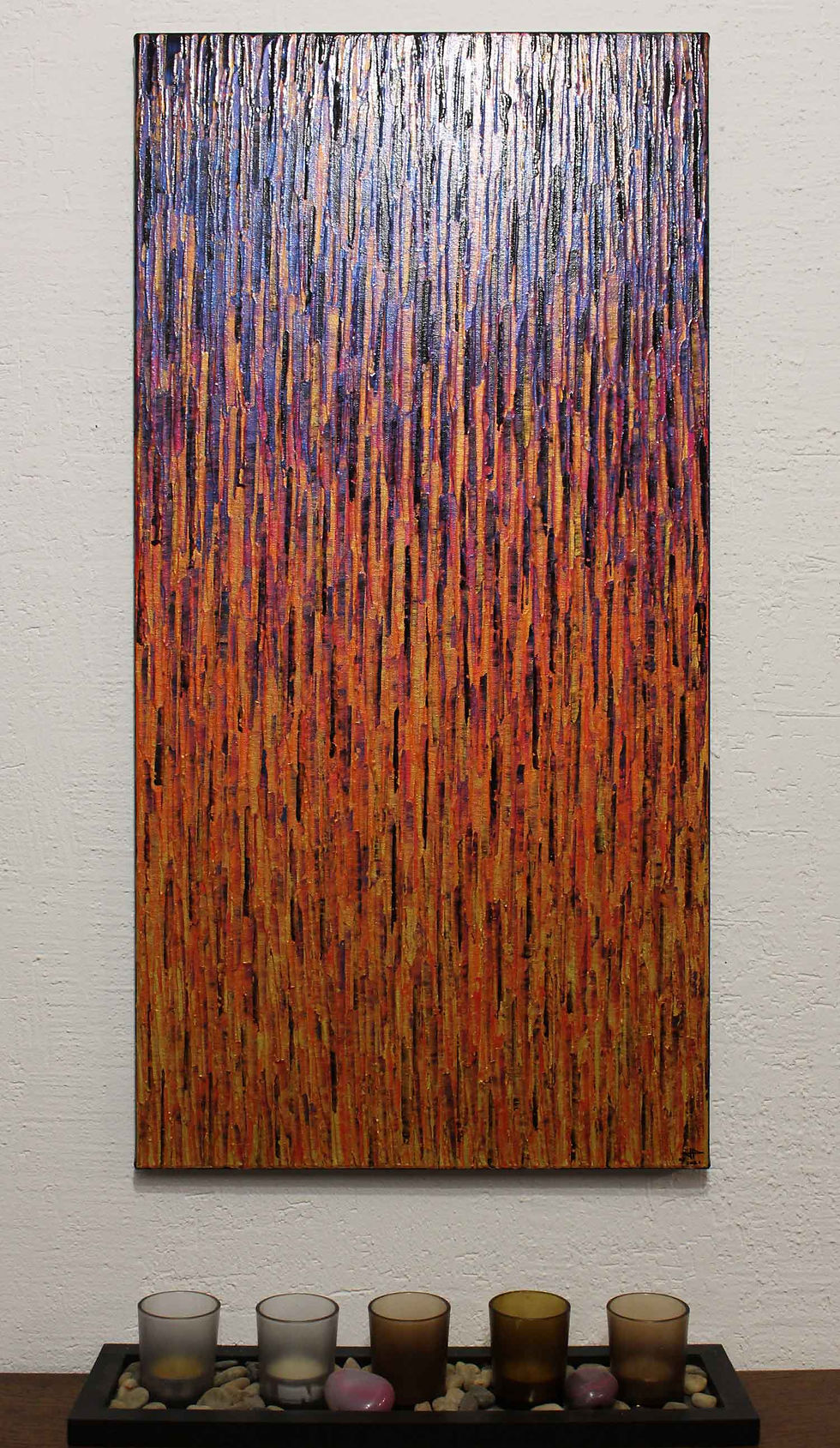Miniature : Tableau contemporain Matrice or orange rouge grise iridescente