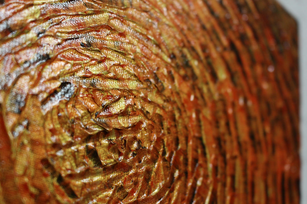 Miniature : Œuvre d'art moderne or orange vue de la surface.