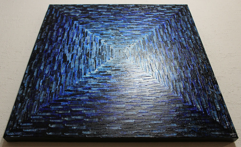 Miniatura: grand tableau abstrait bleu sombre vue d'en dessous