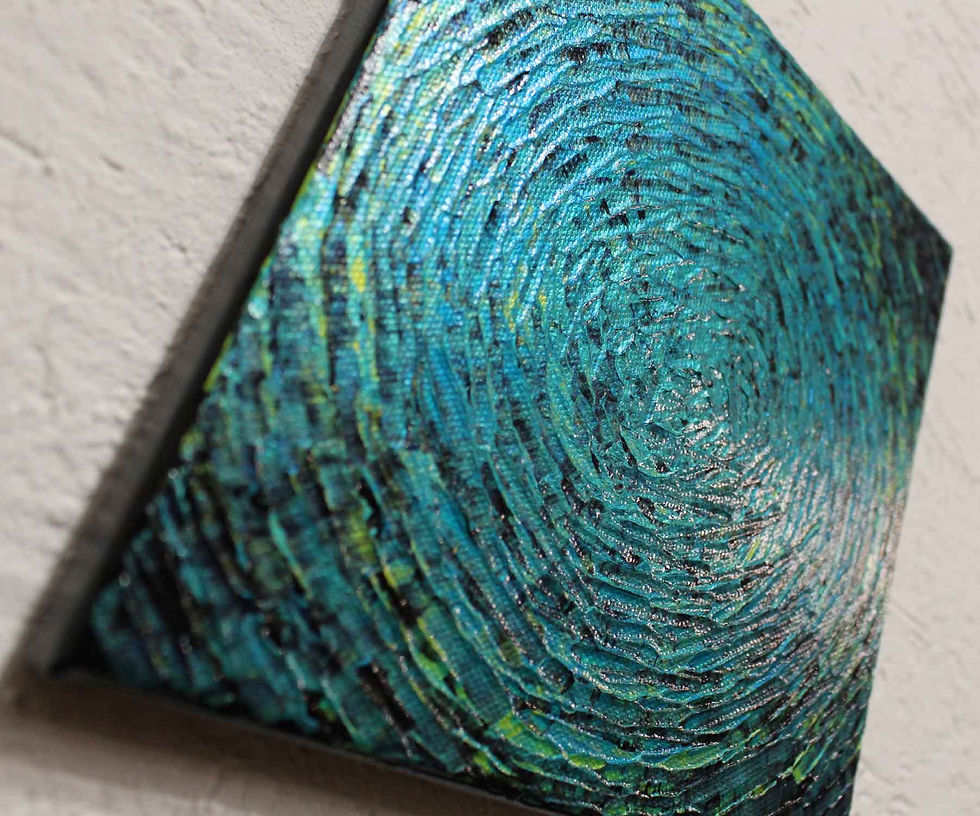 Miniatura: Tableau abstrait Petit éclat bleu vert iridescent 2