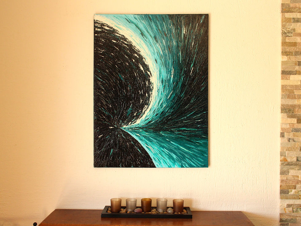 Miniatura: Peinture abstraite turquoise, vue accrochée