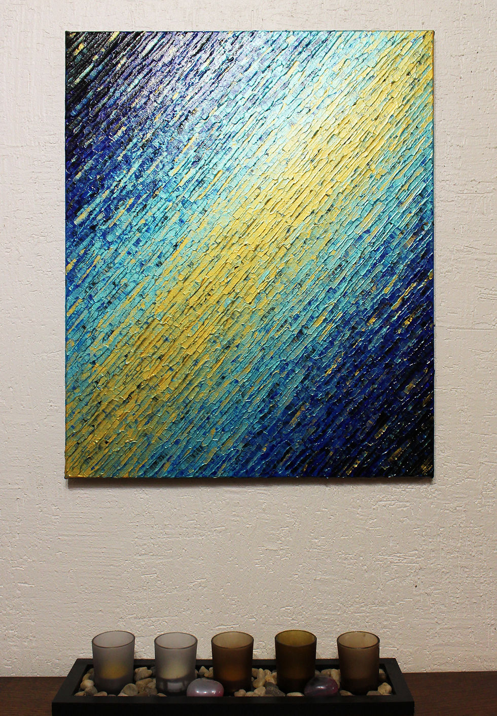 Miniatura: Peinture abstraite Texture couteau or bleue