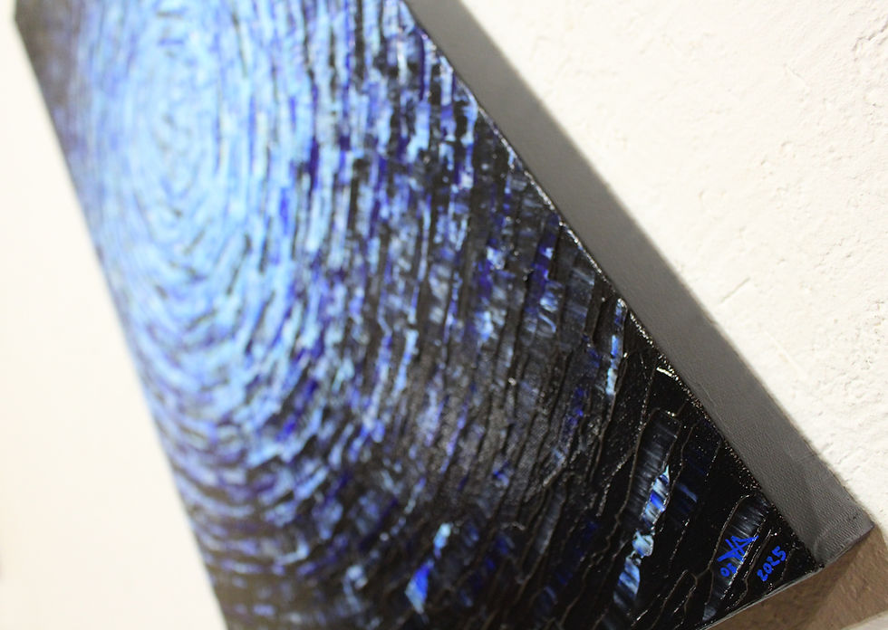 Miniatura: Art contemporain, peinture abstraite bleue vue sur la signature.
