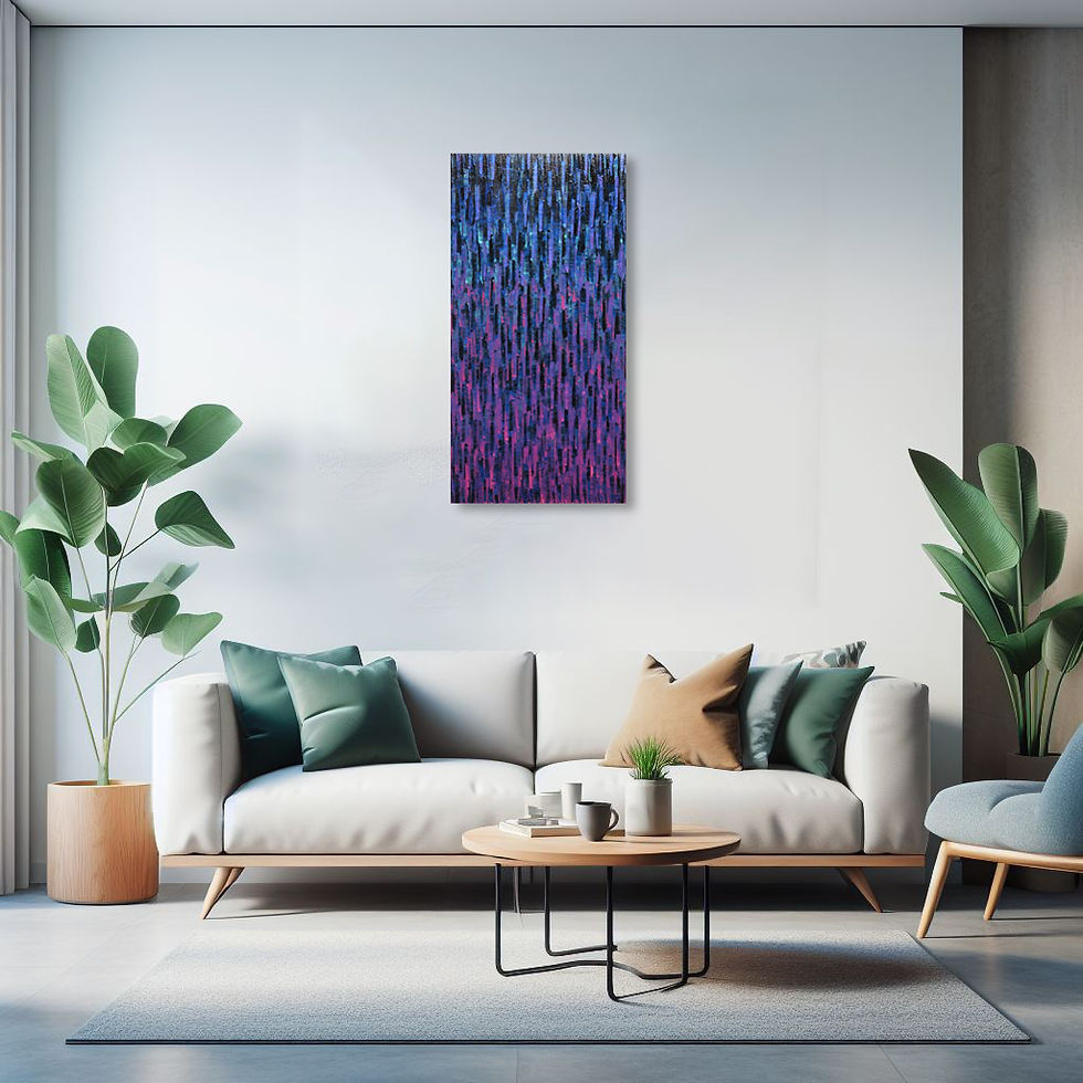 Miniatura: Art contemporain, peinture abstraite rose bleue vue dans un salon 2