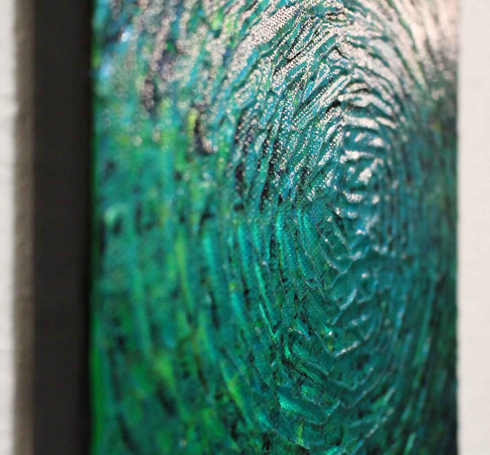 Miniatura: Tableau abstrait Petit éclat bleu vert iridescent