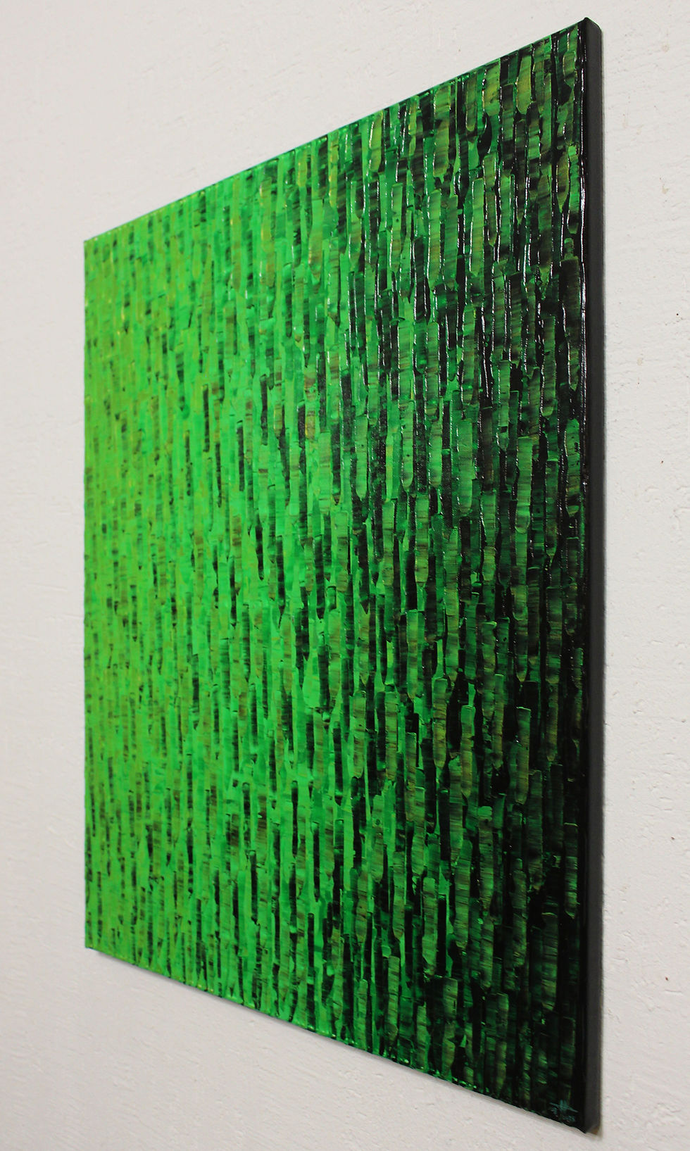 Miniatura: Peinture abstraite contemporaine verte vue de droite.