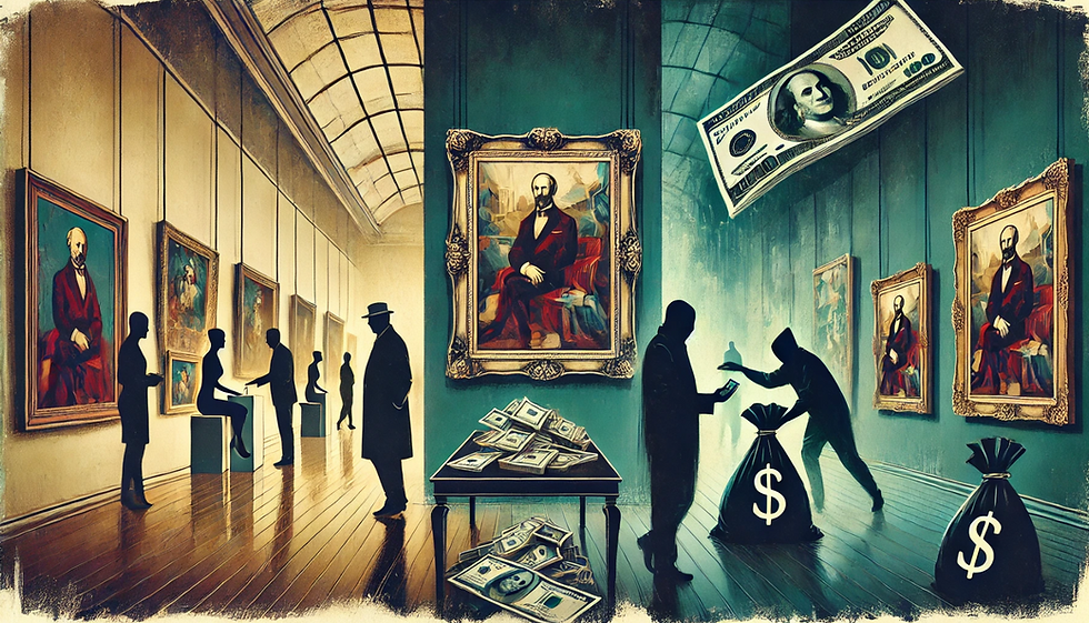 This illustration The art market, particularly because of its opaque and subjective nature, is sometimes used as a tool to launder money. This illegal activity consists of concealing the origin of funds acquired by criminal means by integrating them into apparently legitimate transactions. Art, particularly works of great value, can become an ideal vehicle for such operations. The absence of strict regulation and the possibility of selling anything as a 'work of art' amplify these risks.