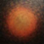 Peinture abstraite orange et pourpre à motif concentrique, texture au couteau, tons chauds et iridescents.