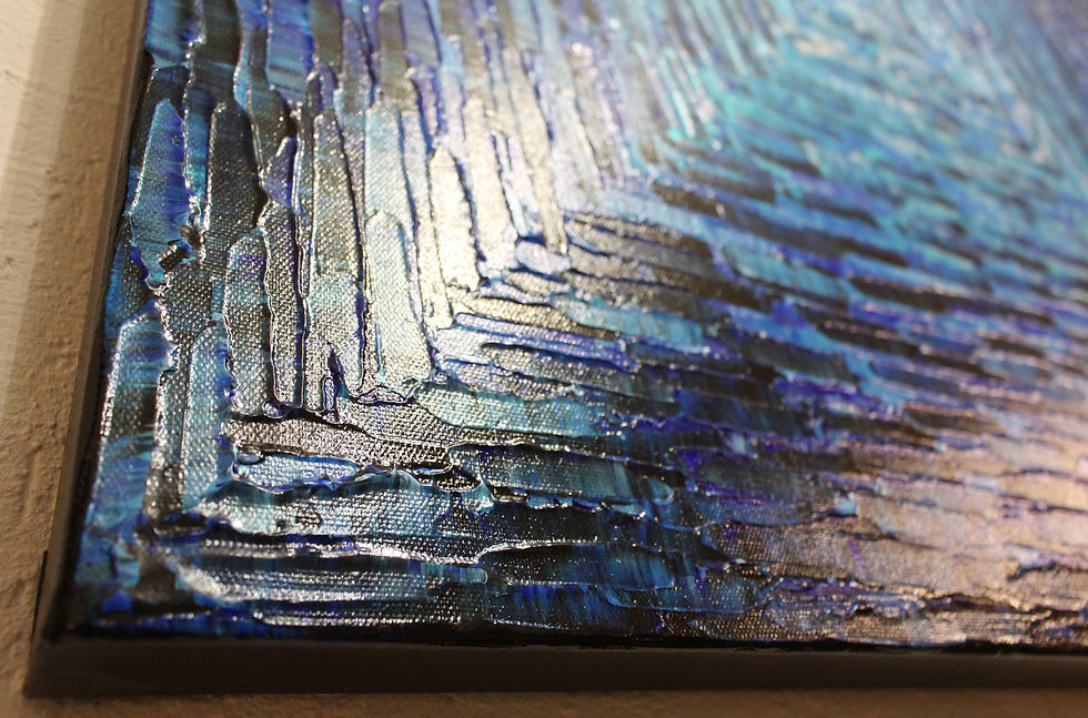 Miniatura: grand tableau bleu abstrait autre vue détaillée