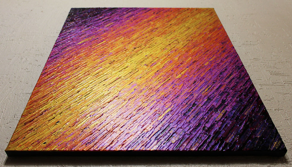 Miniatura: Pittura astratta Texture coltello oro arancione rosa iridescente