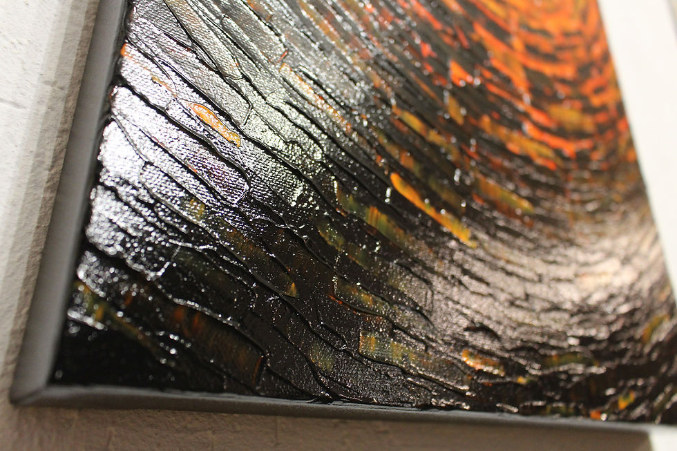 Miniatura: Tableau abstrait concentrique couleurs chaude autre vue détaillée.