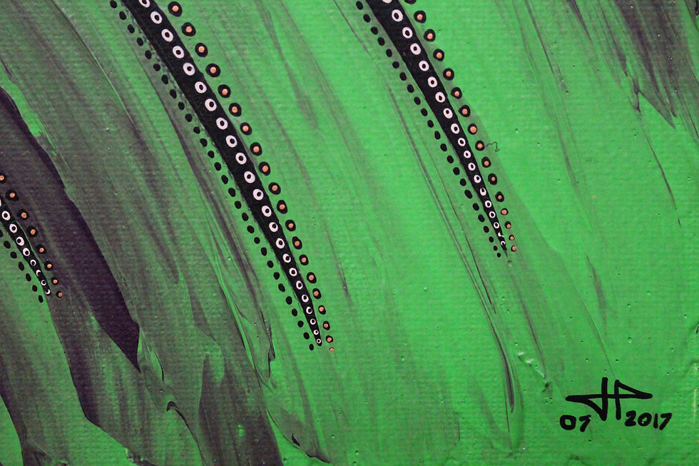 Miniatura: Peinture abstraite aux mouvements fluides couleur verte vue sur la signature