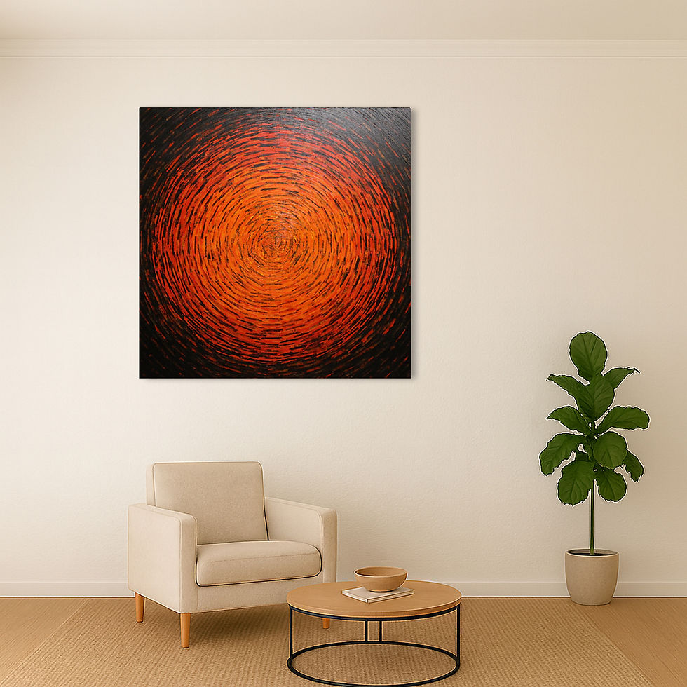 Miniatura: Peinture abstraite chaleureuse vue IA dans un salon