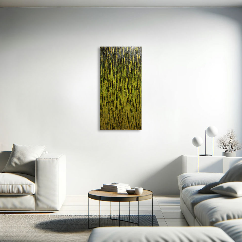 Thumbnail: Peinture contemporaine et abstraite "matrice verte" vue en situation dans un salon 2