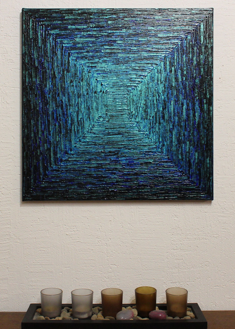 Miniatura: Peinture au couteau Dégradé carré bleu irisé