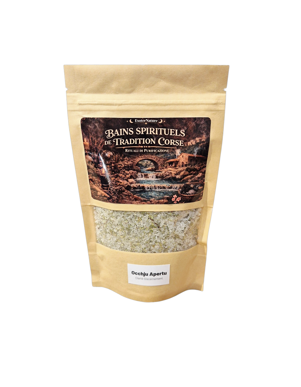 Occhju Apertu est un sel de bain spirituel corse dédié à la clarté et au discernement. Élaboré avec de la myrte du maquis