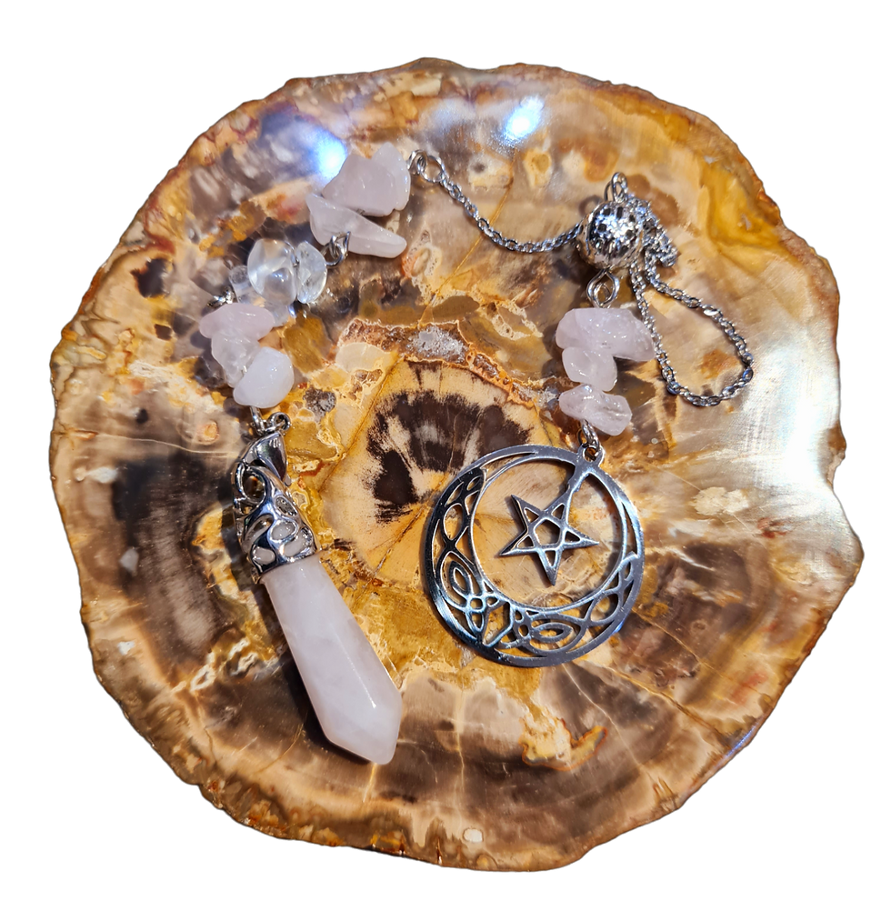 Pendule Pentagramme Quartz Rose, avec chaîne en acier inoxydable. Utilisation pour niveau débutant et intermédiaire.