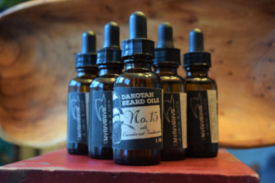 Bottles of Dakotah Beard Oils, Number 15 scented beard conditioning oil