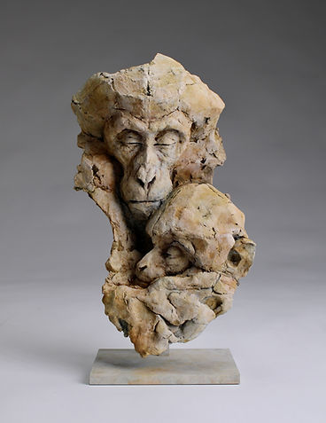 Macaque Icon' Bronze sculpture of monkey with infant