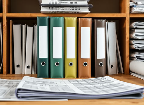 3 ring binders on a shelve_with blue prints on a table.jpg