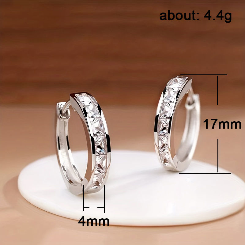 Thumbnail: Huitan Classic Design Women Hoop Earrings Full with Princess Square CZ Simple an