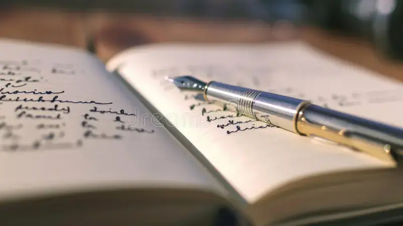 elegant-fountain-pen-resting-open-notebook-handwritten-notes-344247107.webp