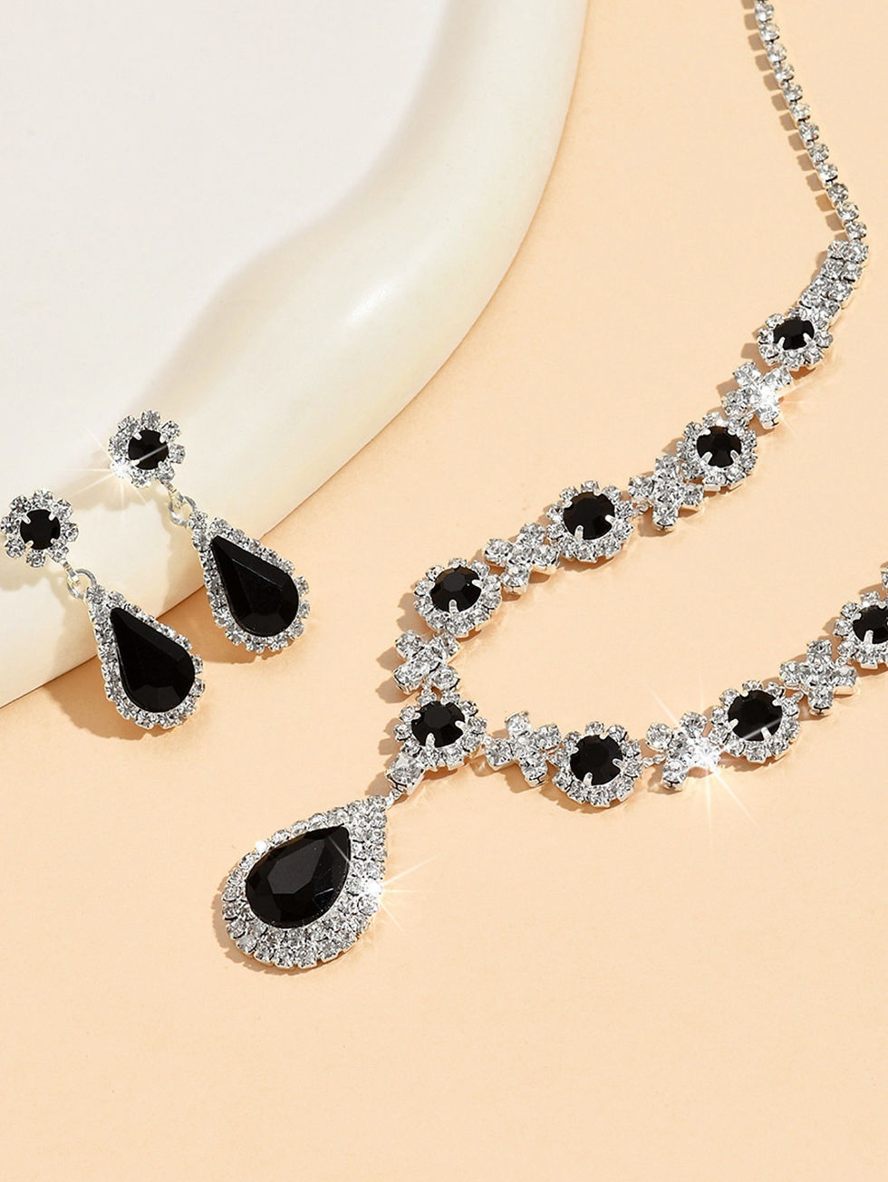 Thumbnail: 3 pieces of women's crystal droplet necklace with earrings set for wedding eveni