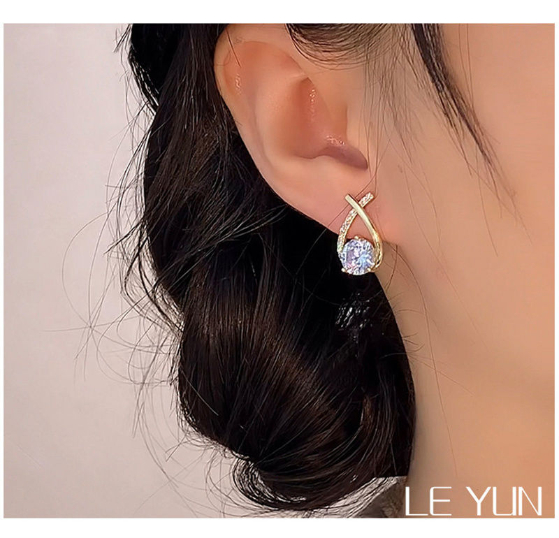Thumbnail: SKEDS Fashion Cross Stud Earrings For Women Girls Korean Style Elegant Crystal J