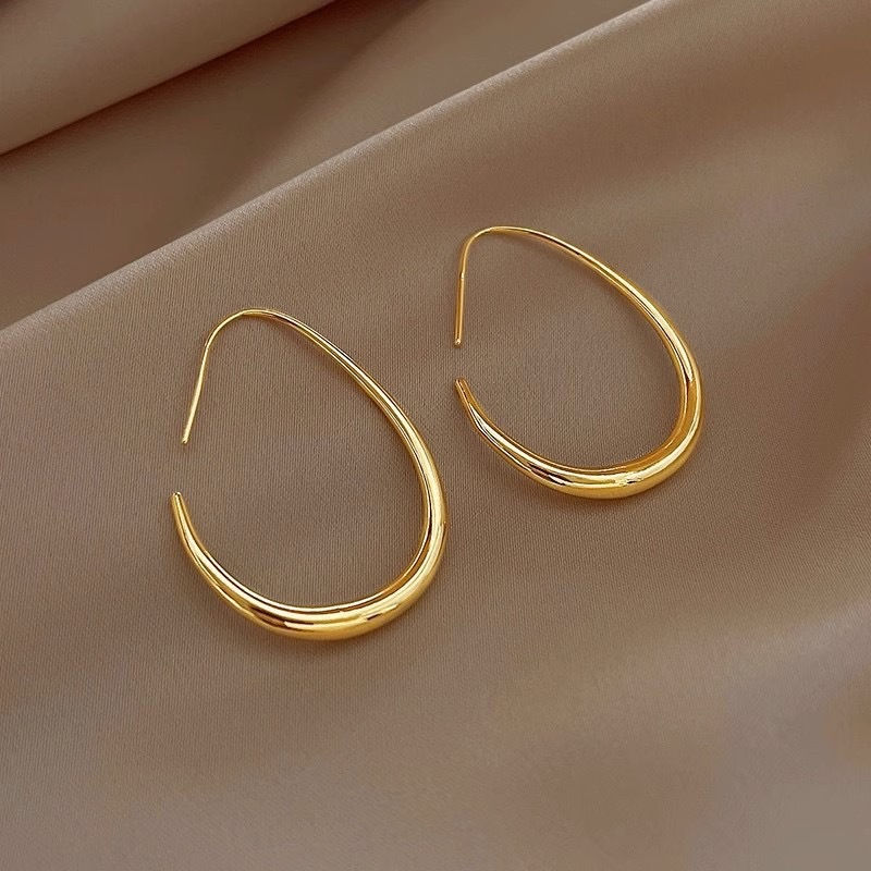 Thumbnail: 925 Sterling Silver Golden Ellipse Wedding Hoop Earrings For Women Ladies Luxury