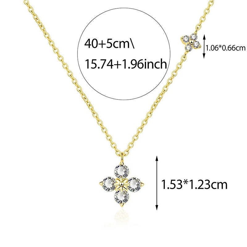 Thumbnail: 925 Sterling Silver Dainty Lucky CZ Leaf Necklace for Women 14k Gold Plated Flow