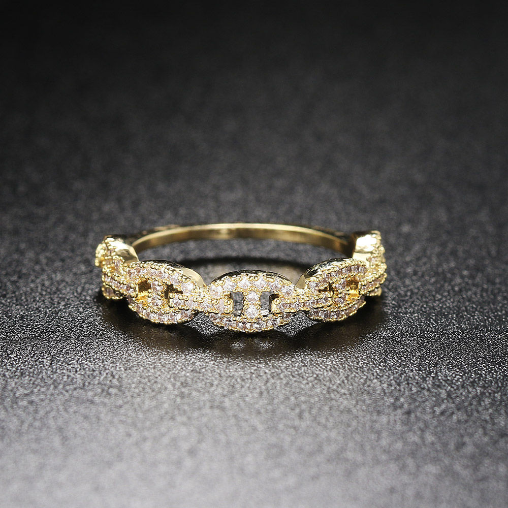Hip Hop Link Ring for Women Gold Color Micro-inlaid Zircon Stacking Rings Female