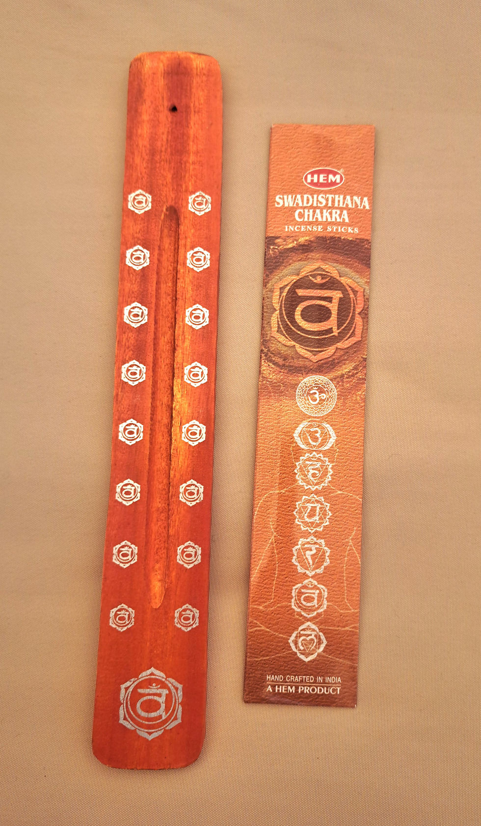 Thumbnail: Sacral Chakra meditation accessories Incense sticks pack of 5 and ash collector. www.astralthreads.co.uk