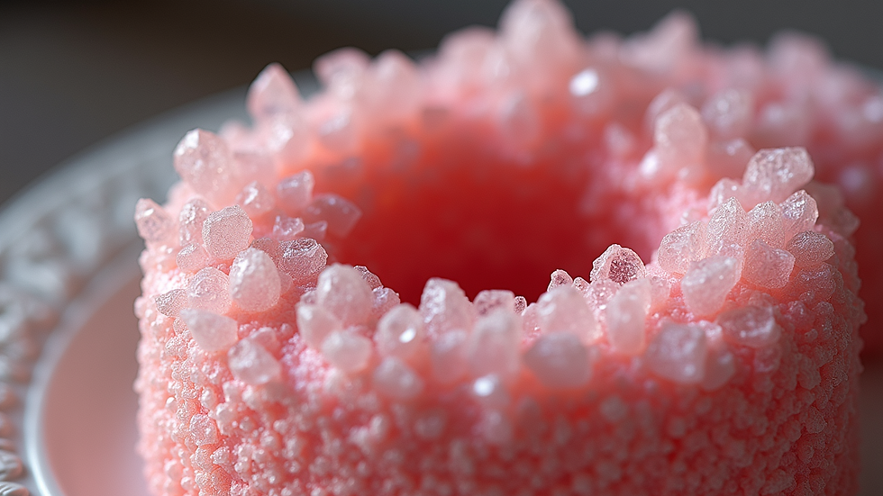 Close-up view of a geode cake with sparkling sugar crystals