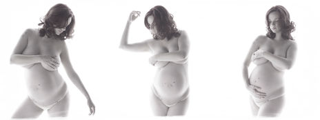 High key maternity portrait with woman in white underware