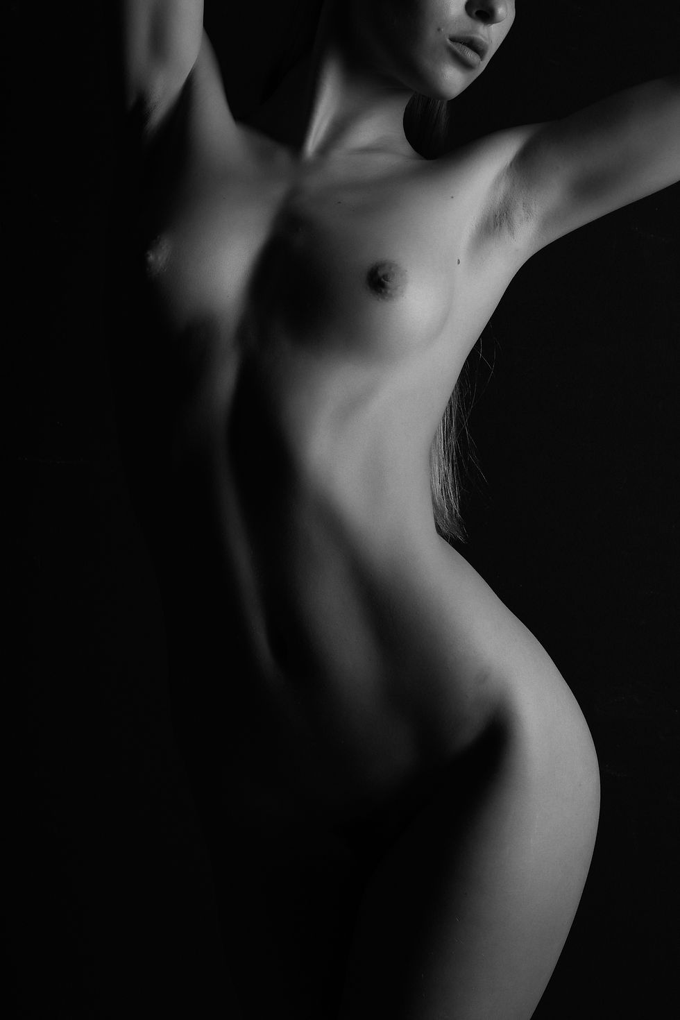 Low Key female torso. Fine art photographer AJ Kahn, Southeast Michigan.