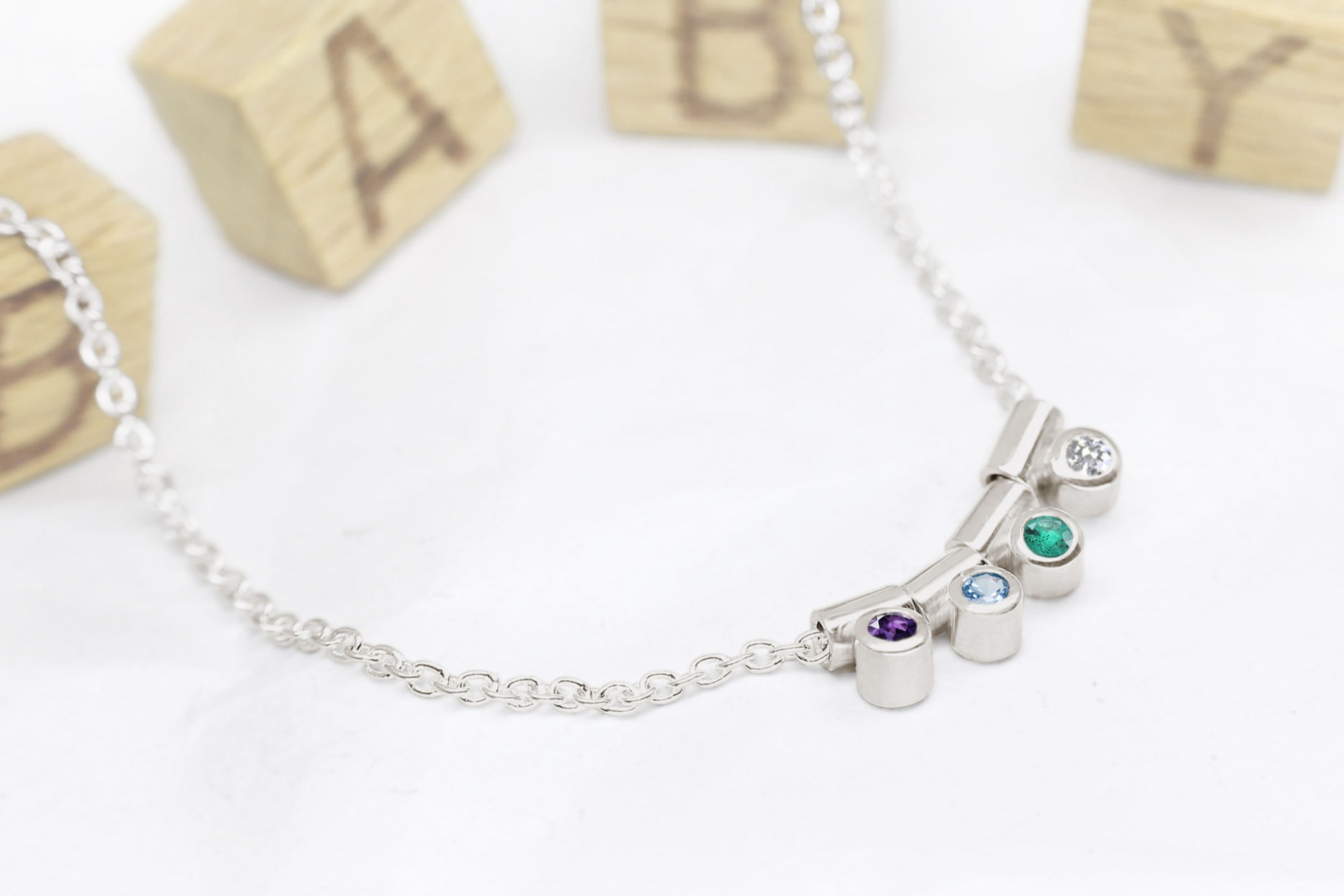 Fairtrade White Gold Birthstone Charm Necklace Perfect as a Gift