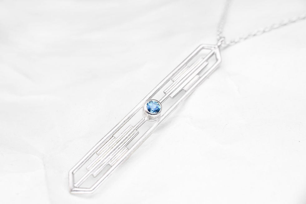 Thumbnail: Recycled sterling silver and fairtrade blue topaz minimalist / art deco necklace