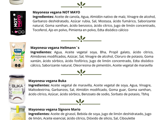 Comparación de mayonesas veganas