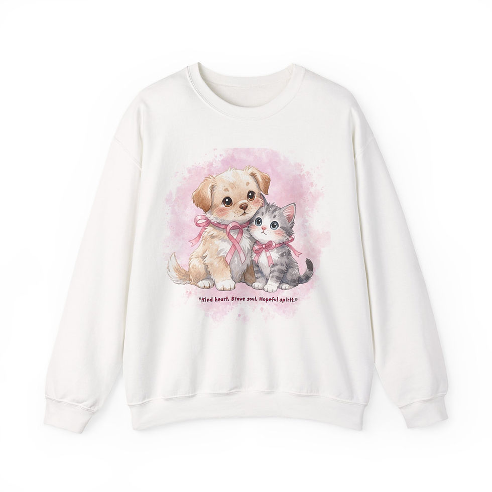 Thumbnail: Hopeful Sprit Breast Cancer Cute Kitten Heavy Blend Crewneck Sweatshirt
