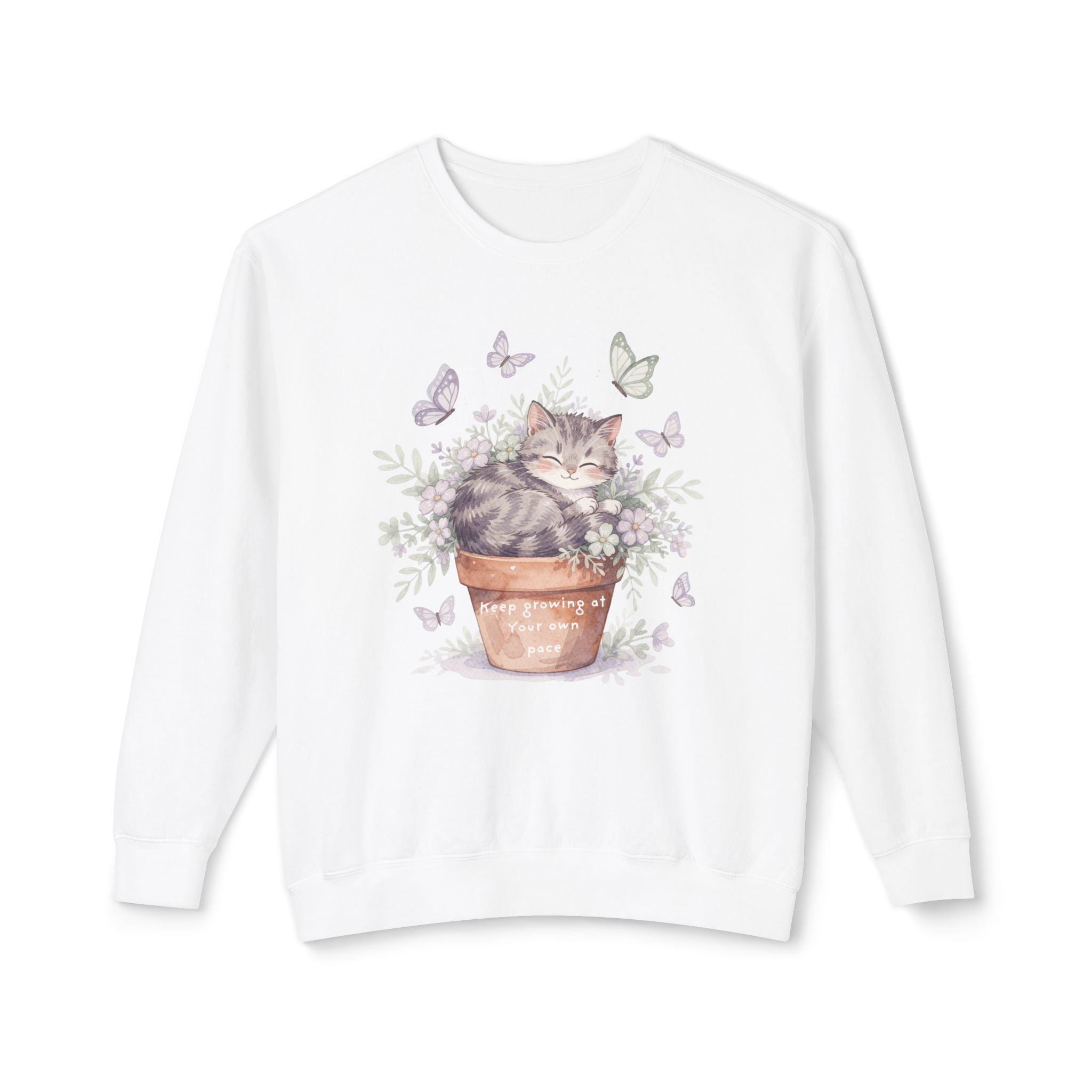 Grow at your own Pace cute Kitten Lightweight Crewneck Sweatshirt