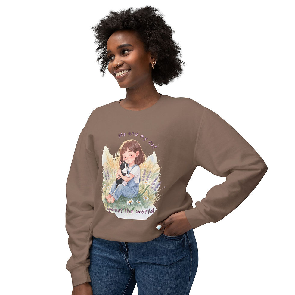 Thumbnail: Me and my Cat Against the World Cute Lightweight Crewneck Sweatshirt