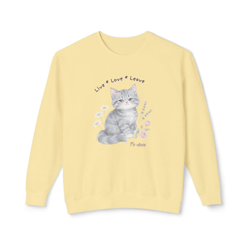 Thumbnail: Funny Live Laugh Leave me Alone Cat Lightweight Crewneck Sweatshirt