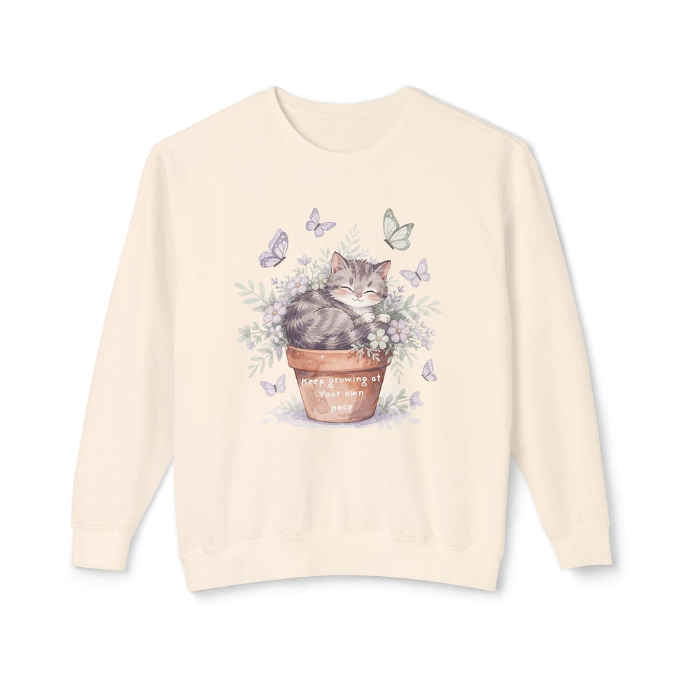 Thumbnail: Grow at your own Pace cute Kitten Lightweight Crewneck Sweatshirt