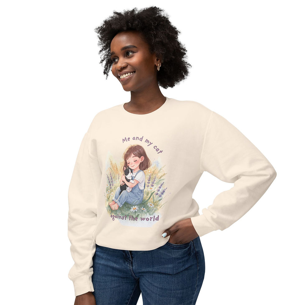 Thumbnail: Me and my Cat Against the World Cute Lightweight Crewneck Sweatshirt