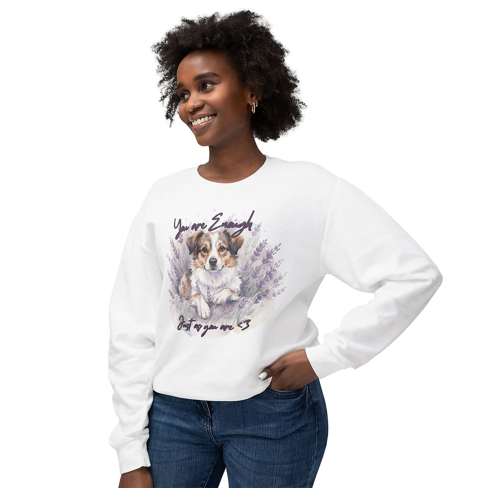 Thumbnail: You Are Enough Cute Rescue Pup Lightweight Crewneck Sweatshirt