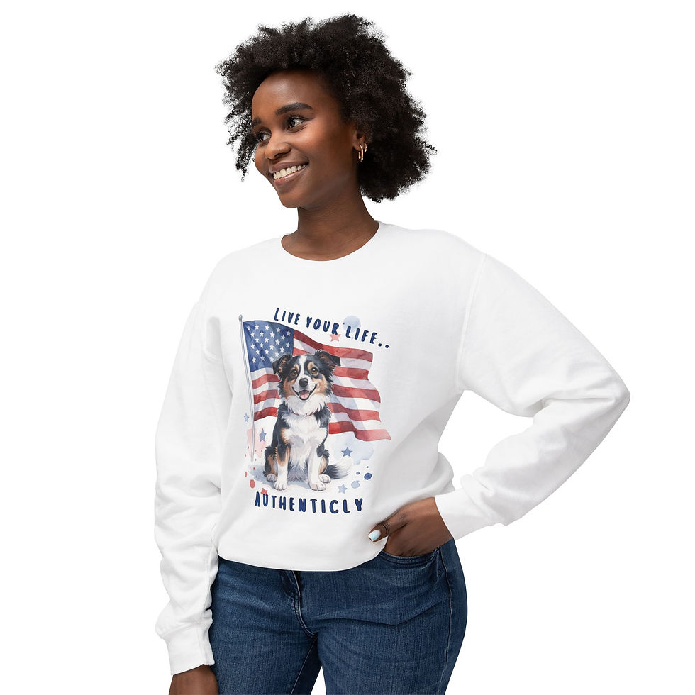 Thumbnail: Live Your Life Authentically Rescue Dog Lightweight Crewneck Sweatshirt