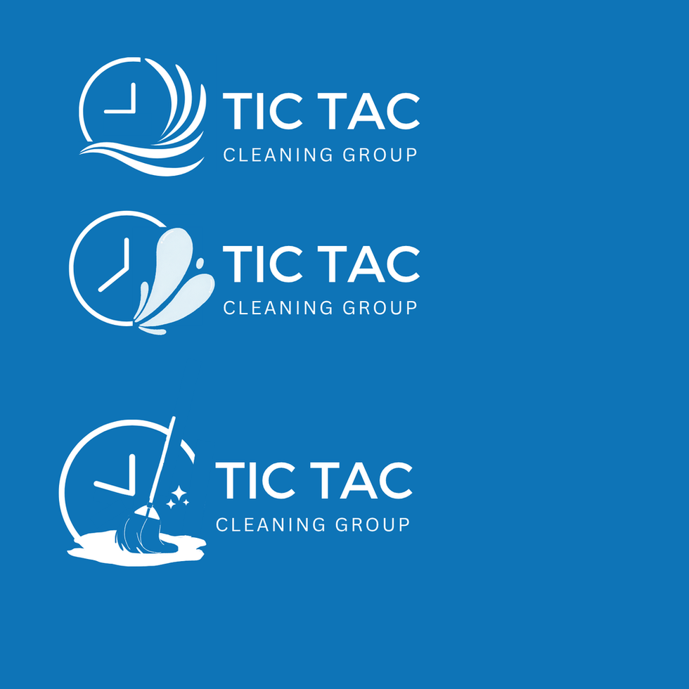 Three Tic Tac Cleaning Group logos on blue background.