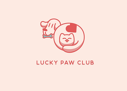 a smiling dog with a paw print and playful typography in a soft pink background.