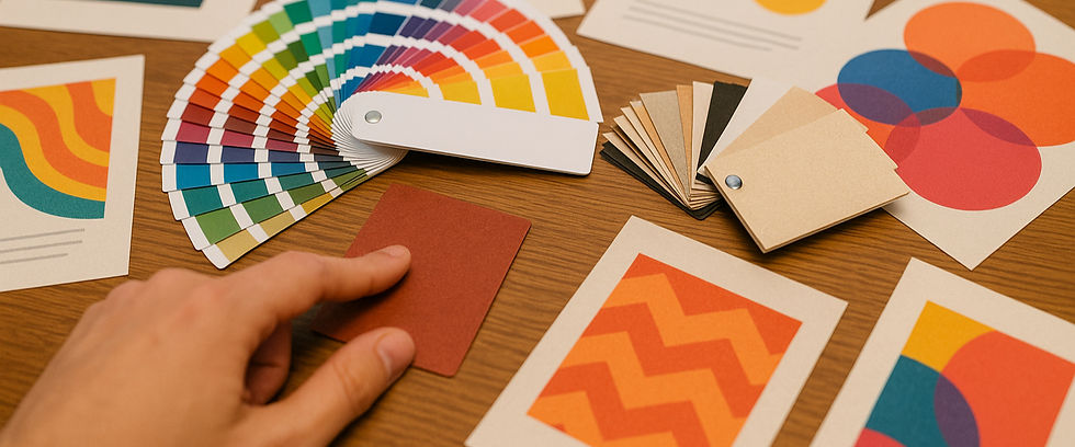 Eye-level view of a vibrant trade show booth with large format printing