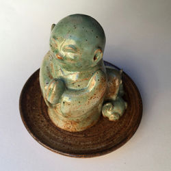 monk and sneaky mice incense burner